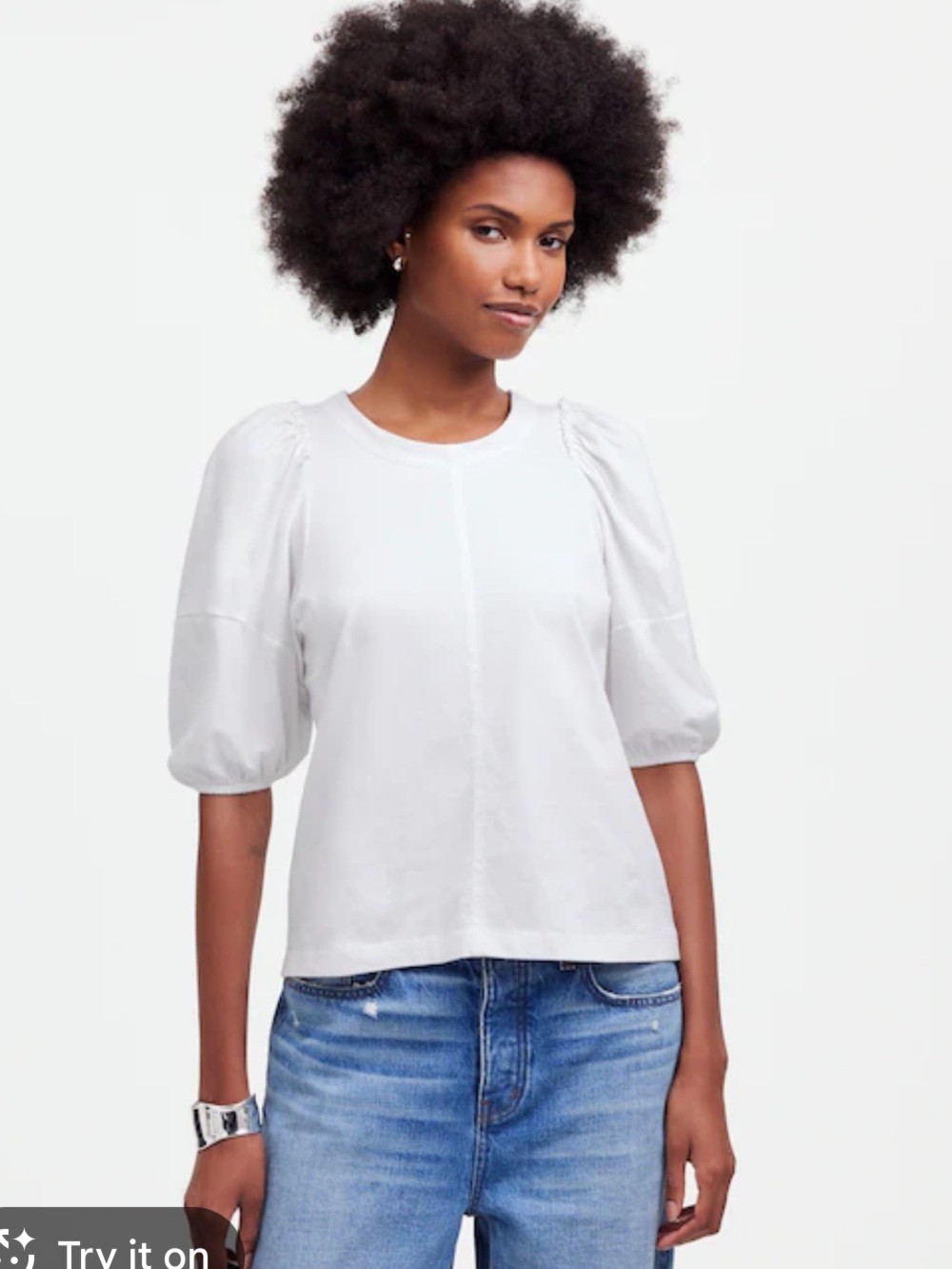 Madewell White Puff-Sleeve Tee